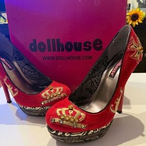 Dollhouse Regal Red Embellished Heels